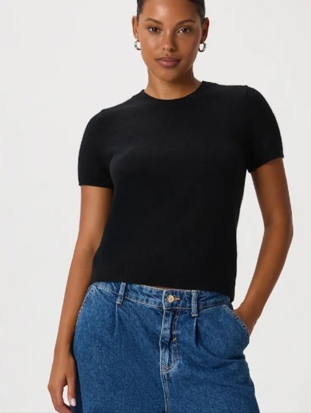 Quince 100% Mongolian Cashmere Short Sleeve Sweater | Size Small | Black